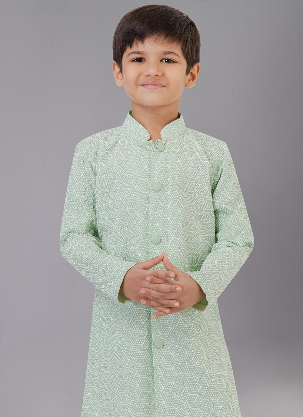 Kurta Pyjama Fancy Fabric Green Embroidered Kids