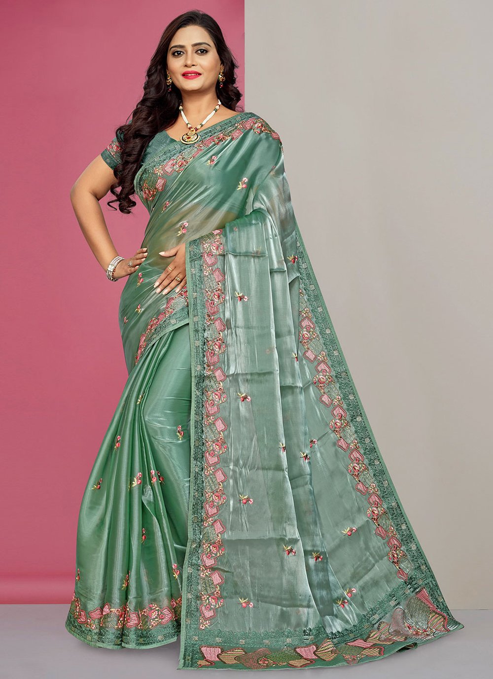 Classic Fancy Fabric Green Embroidered Saree