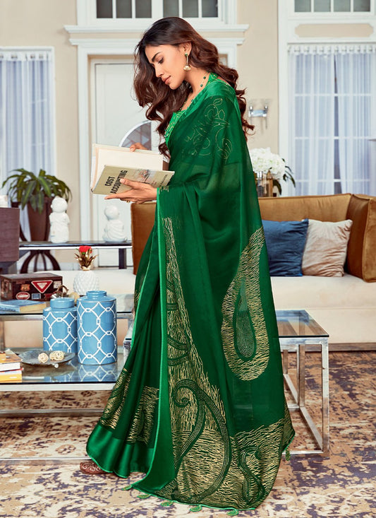 Contemporary Fancy Fabric Green Foil Print Saree