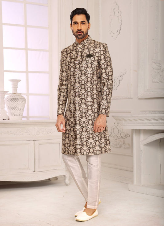 Indo Western Fancy Fabric Green Digital Print Mens