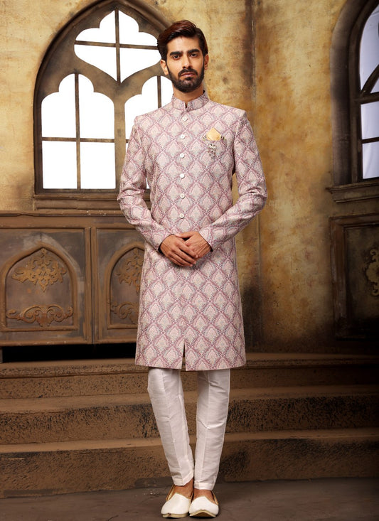 Indo Western Fancy Fabric Mauve Digital Print Mens