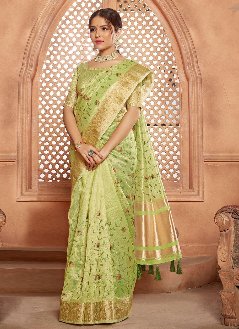 Contemporary Fancy Fabric Tissue Green Resham Saree