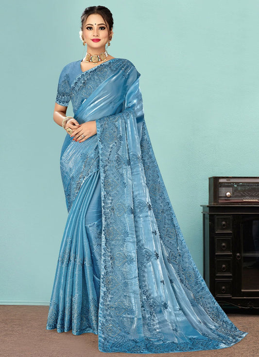 Classic Fancy Fabric Blue Embroidered Saree