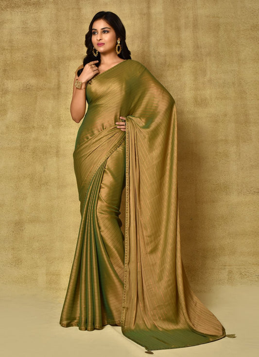 Trendy Saree Fancy Fabric Green Digital Print Saree