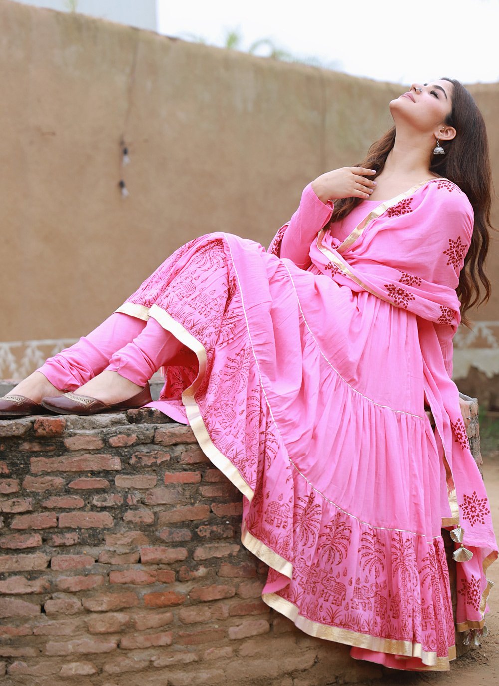 Anarkali Suit Fancy Fabric Pink Print Salwar Kameez