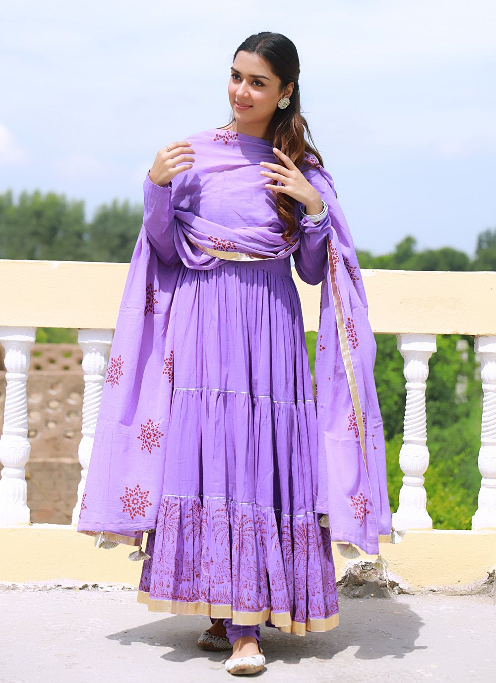 Anarkali Suit Fancy Fabric Lavender Print Salwar Kameez