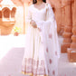 Anarkali Suit Fancy Fabric Beige Print Salwar Kameez