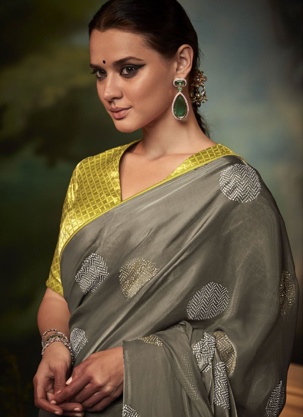 Classic Fancy Fabric Grey Fancy Work Saree