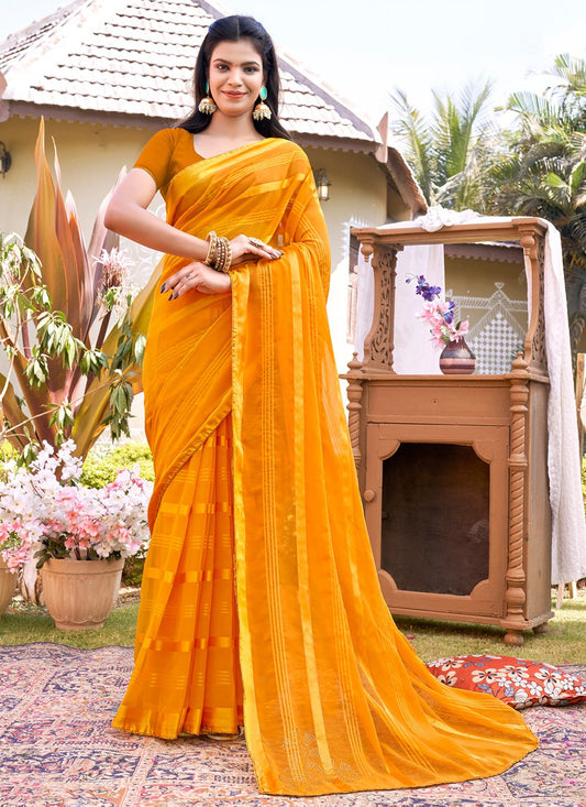 Classic Fancy Fabric Orange Woven Saree