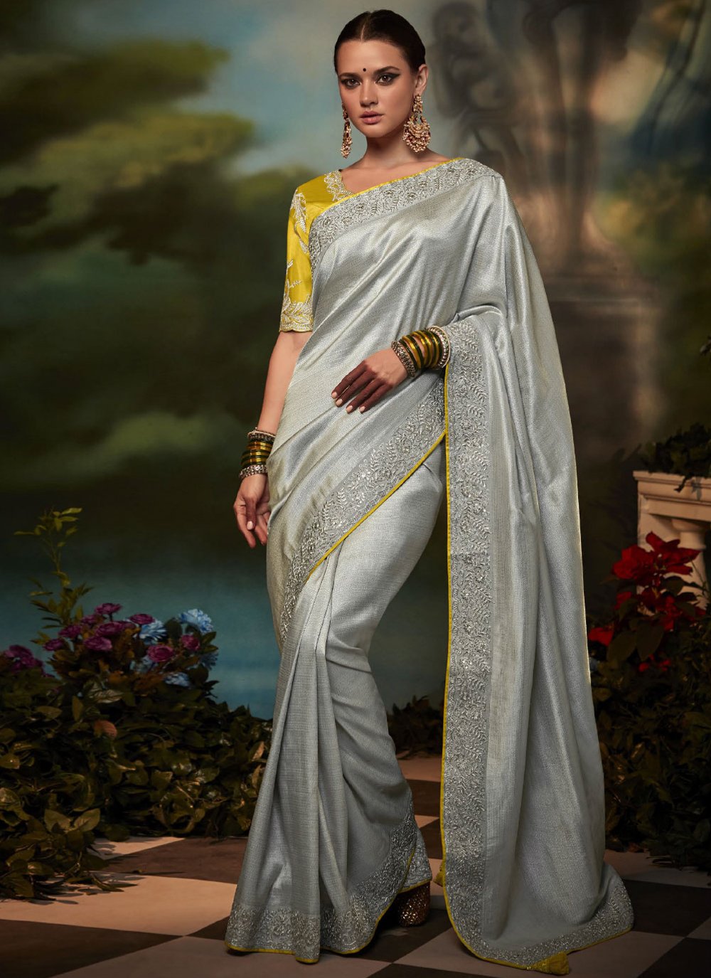 Classic Fancy Fabric Silver Fancy Work Saree