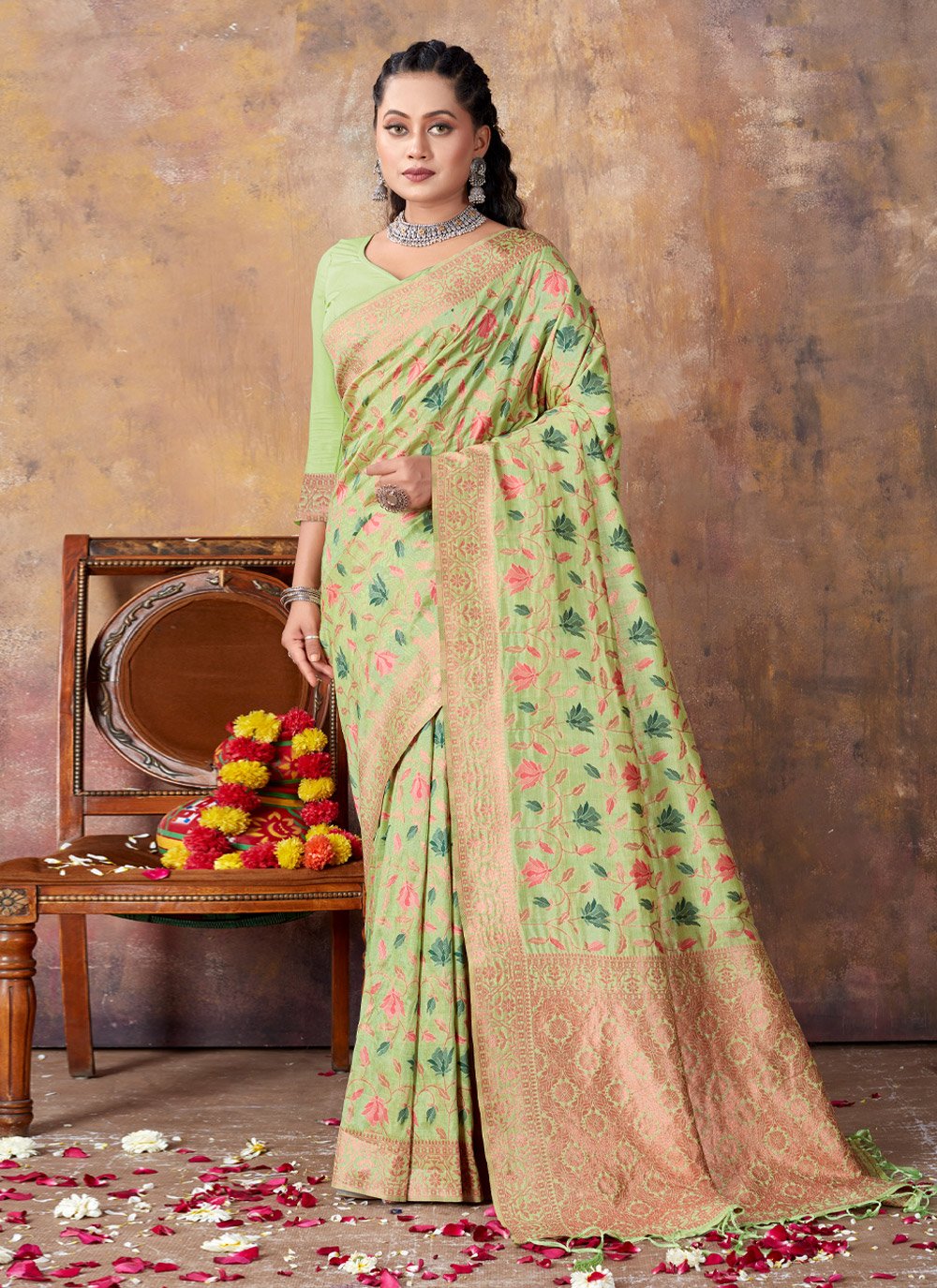 Traditional Saree Banarasi Silk Green Fancy Work Saree