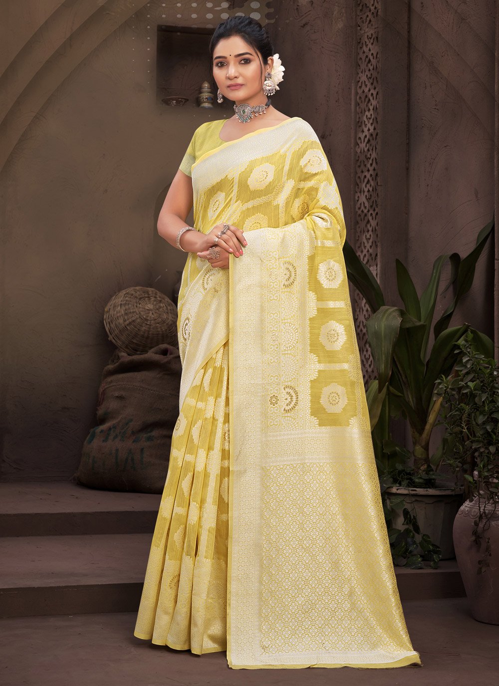 Trendy Saree Cotton Yellow Fancy Work Saree