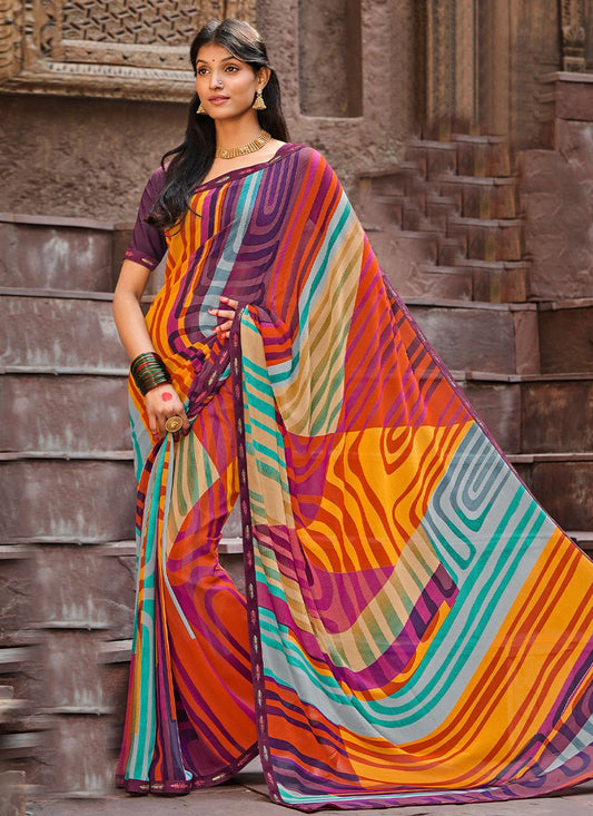 Classic Georgette Multi Colour Fancy Work Saree