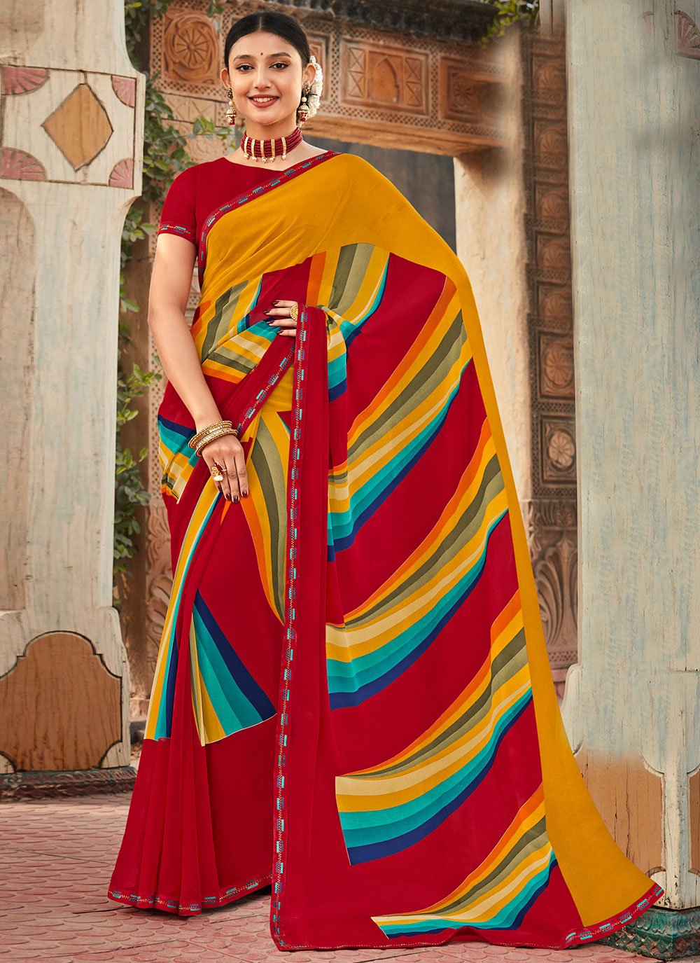 Contemporary Georgette Multi Colour Fancy Work Saree