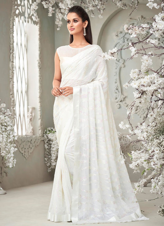 Contemporary Georgette White Fancy Work Saree