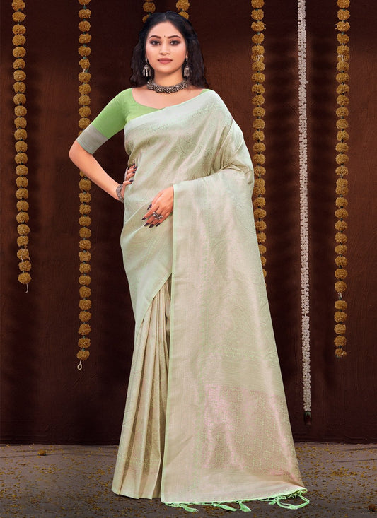 Designer Kanjivaram Silk Green Fancy Work Saree