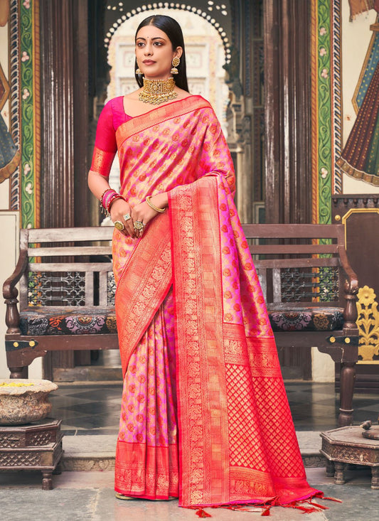 Traditional Saree Kanjivaram Silk Magenta Fancy Work Saree