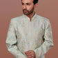 Indo Western Jacquard Linen Green Fancy Work Mens