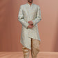 Indo Western Jacquard Linen Green Fancy Work Mens