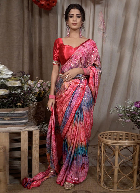 Classic Georgette Multi Colour Fancy Work Saree