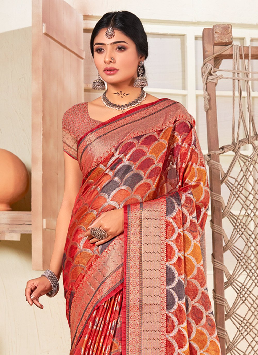 Trendy Saree Organza Multi Colour Fancy Work Saree