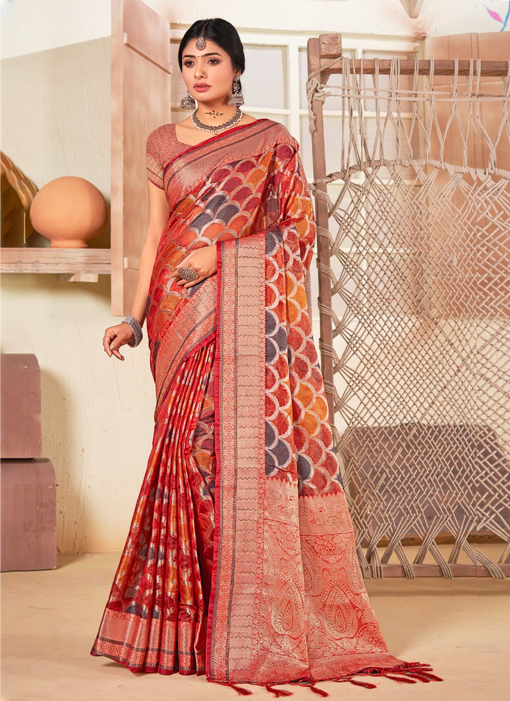 Trendy Saree Organza Multi Colour Fancy Work Saree