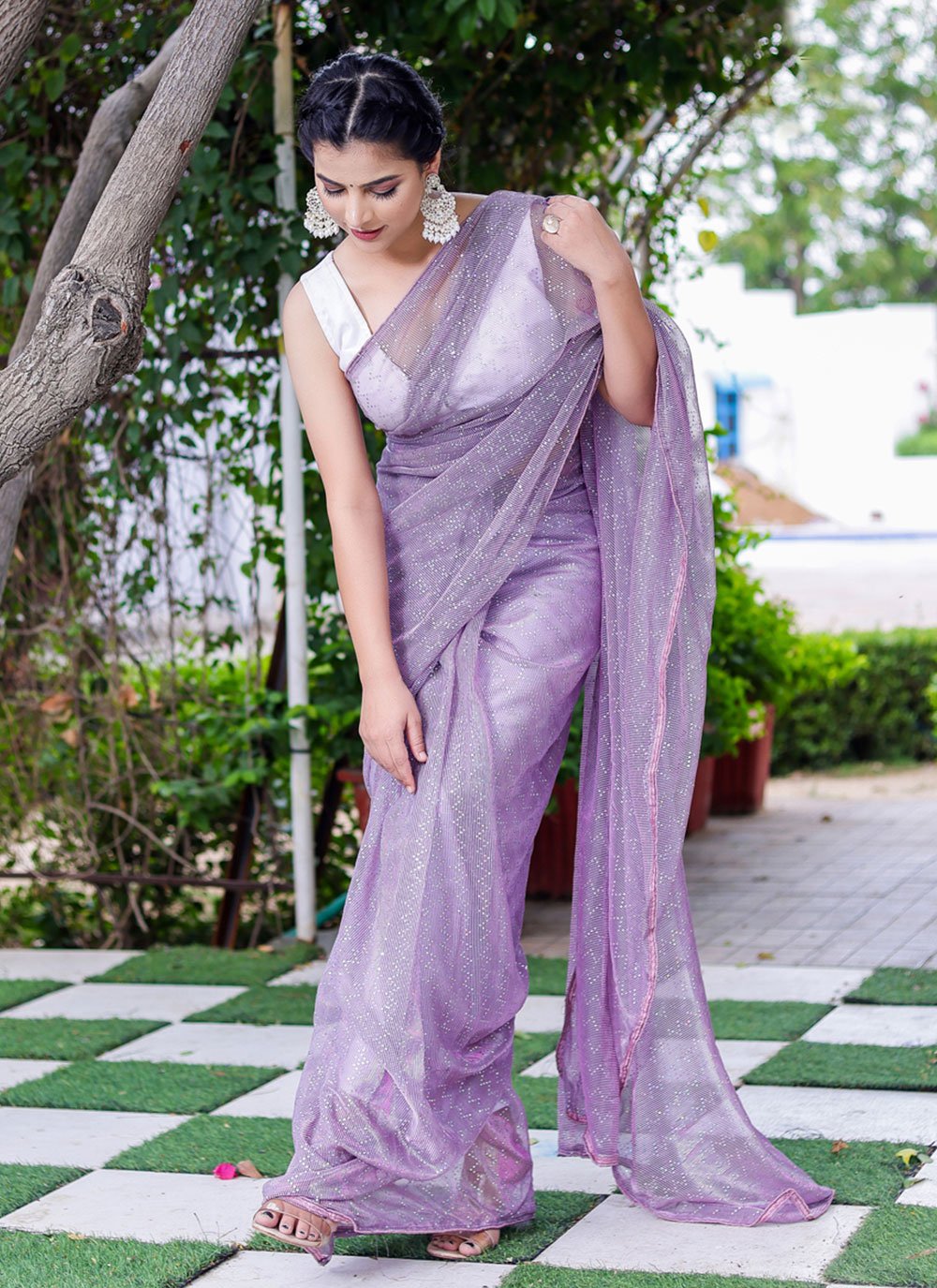 Classic Net Purple Fancy Work Saree