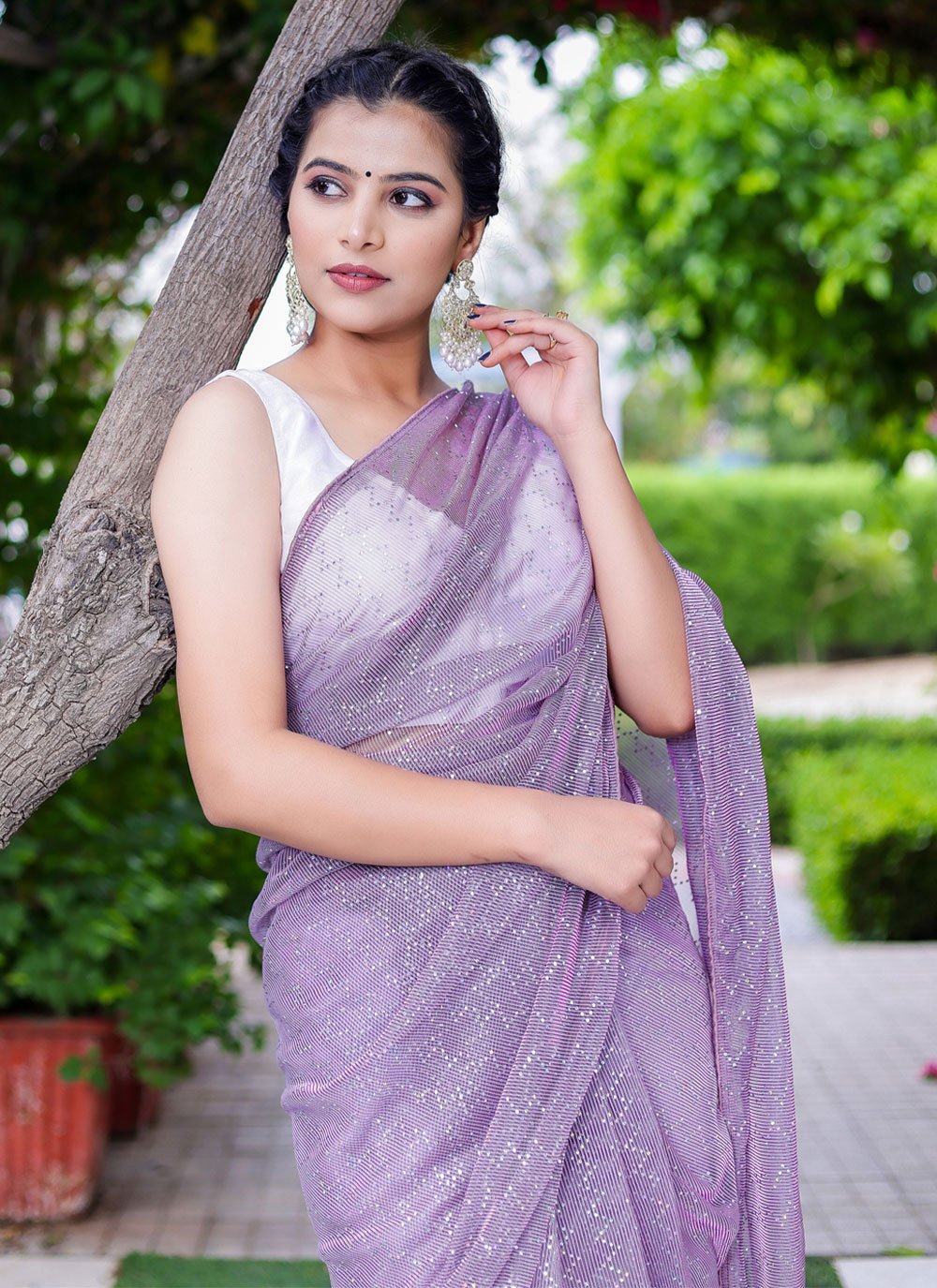 Classic Net Purple Fancy Work Saree