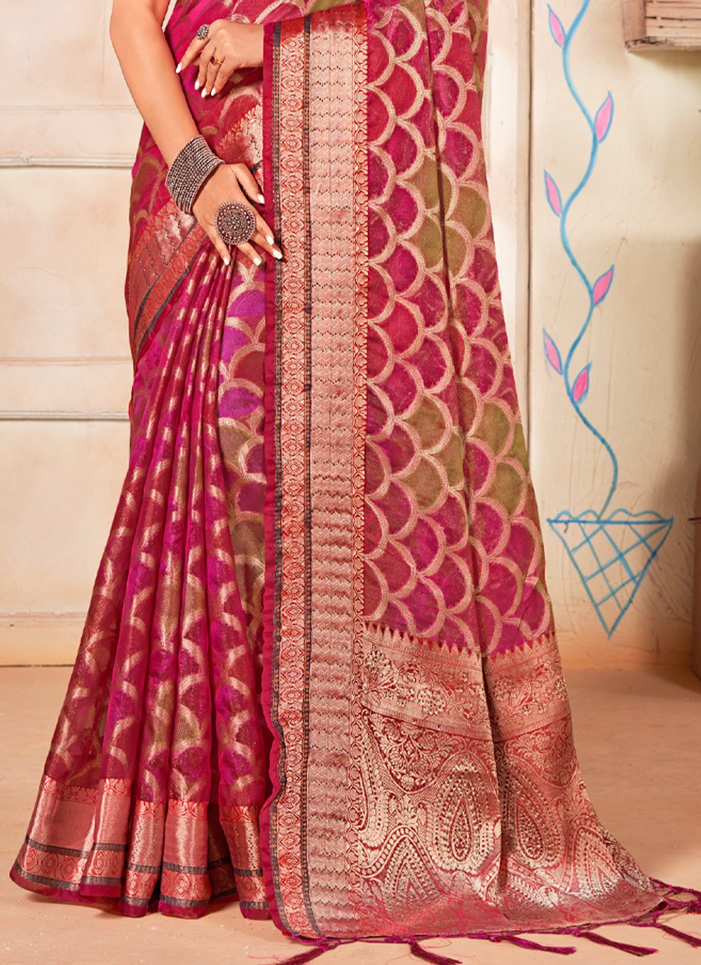 Trendy Saree Organza Multi Colour Fancy Work Saree