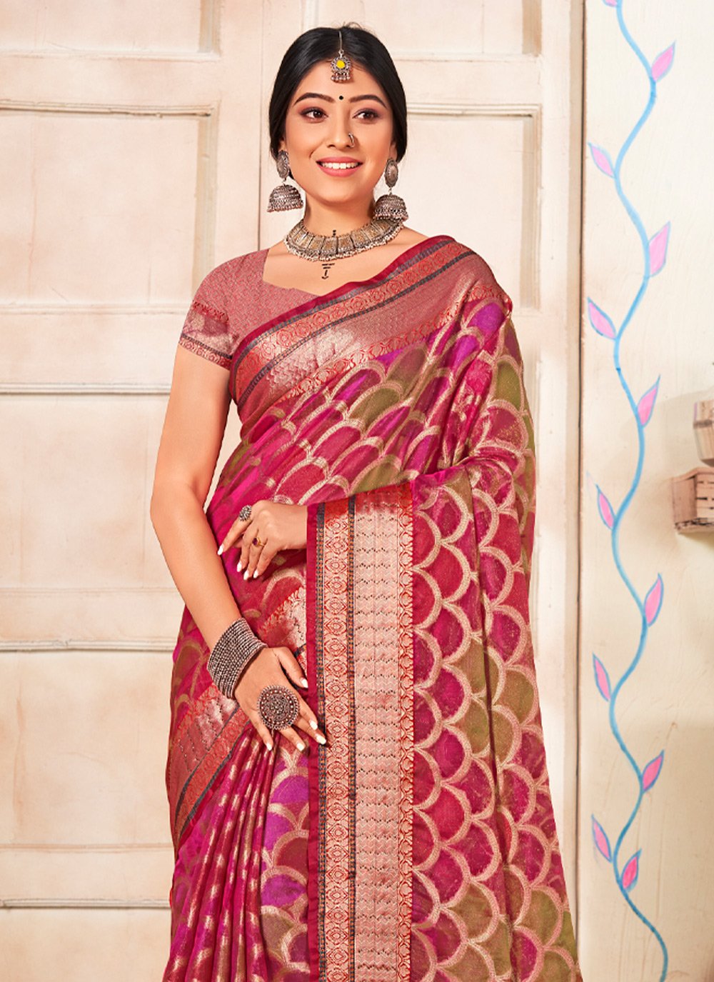 Trendy Saree Organza Multi Colour Fancy Work Saree