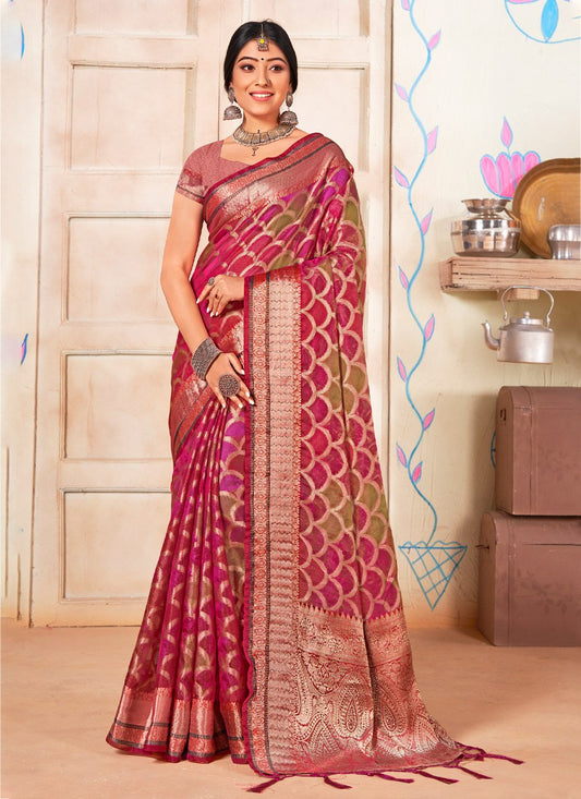 Trendy Saree Organza Multi Colour Fancy Work Saree