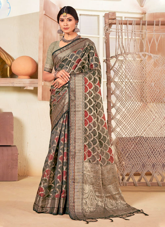 Trendy Saree Organza Multi Colour Fancy Work Saree