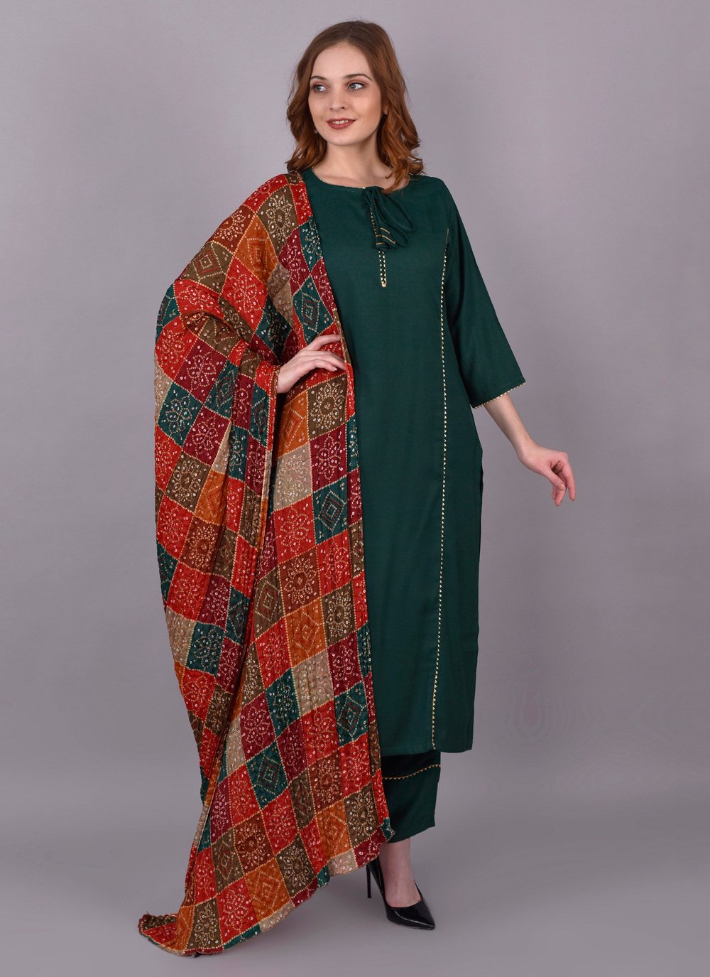 Pant Style Suit Rayon Green Fancy Work Salwar Kameez