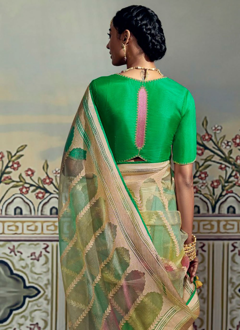 Classic Brasso Cream Fancy Work Saree