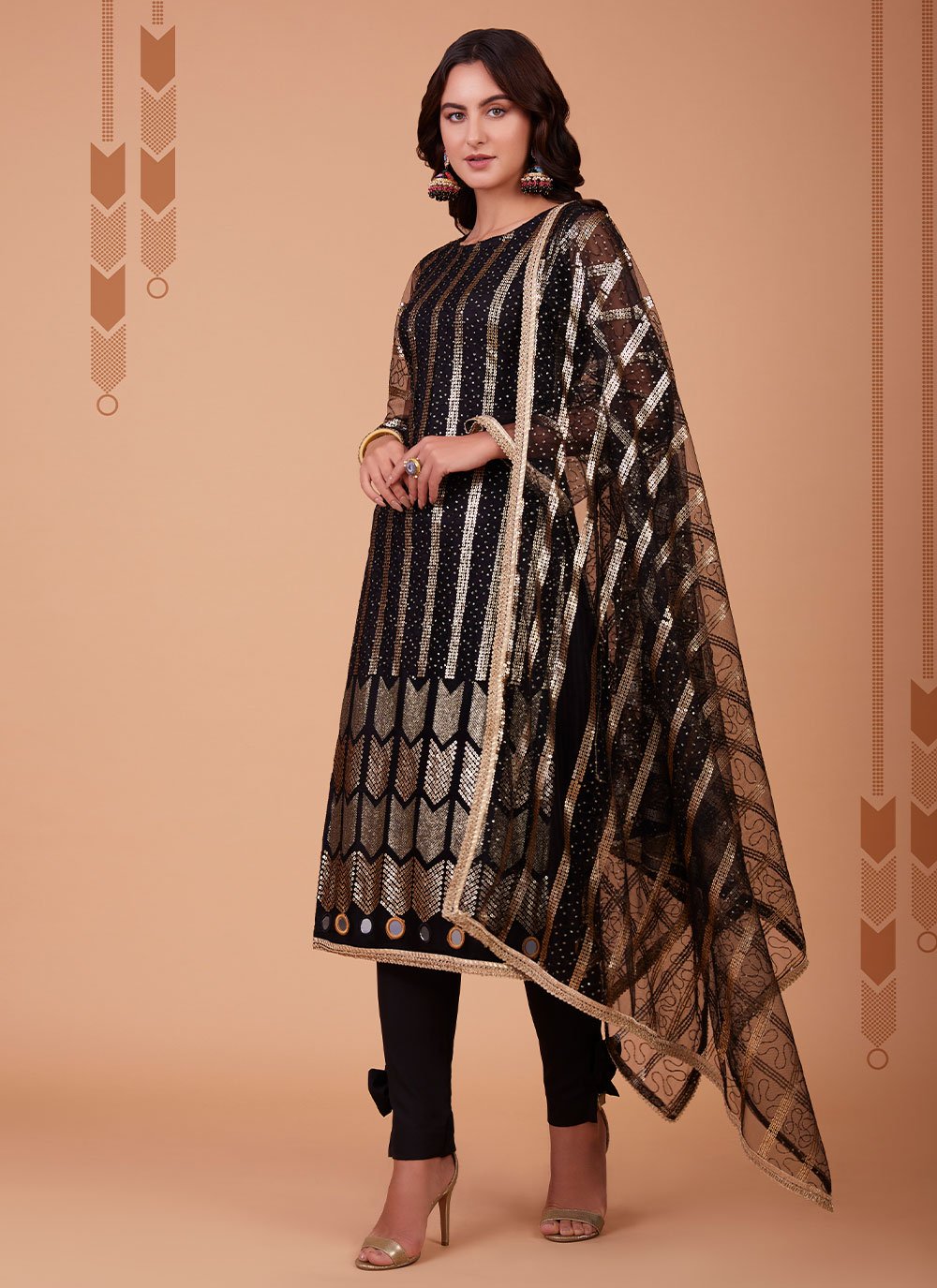 Salwar Suit Net Black Embroidered Salwar Kameez