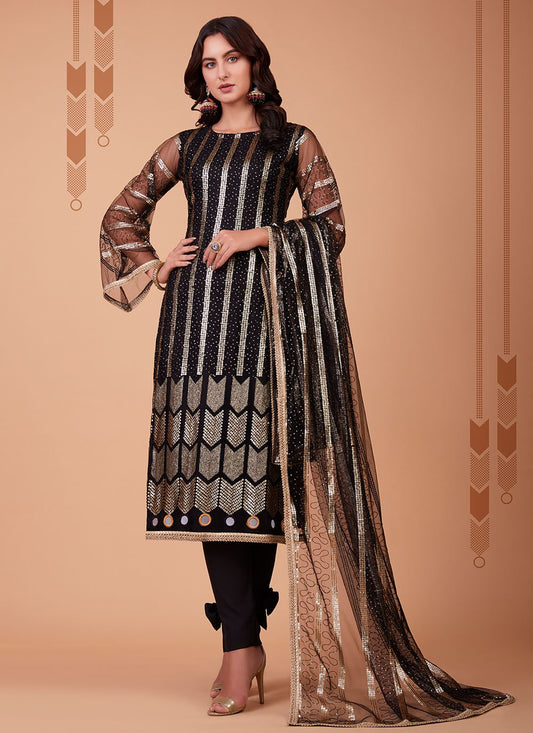 Salwar Suit Net Black Embroidered Salwar Kameez