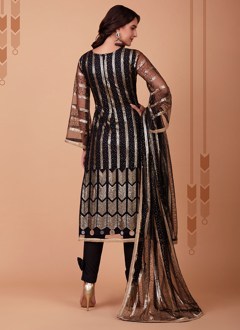 Salwar Suit Net Black Embroidered Salwar Kameez