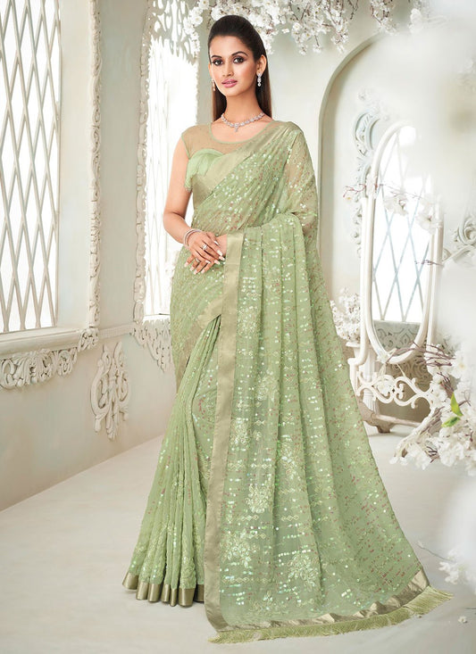 Classic Georgette Green Fancy Work Saree