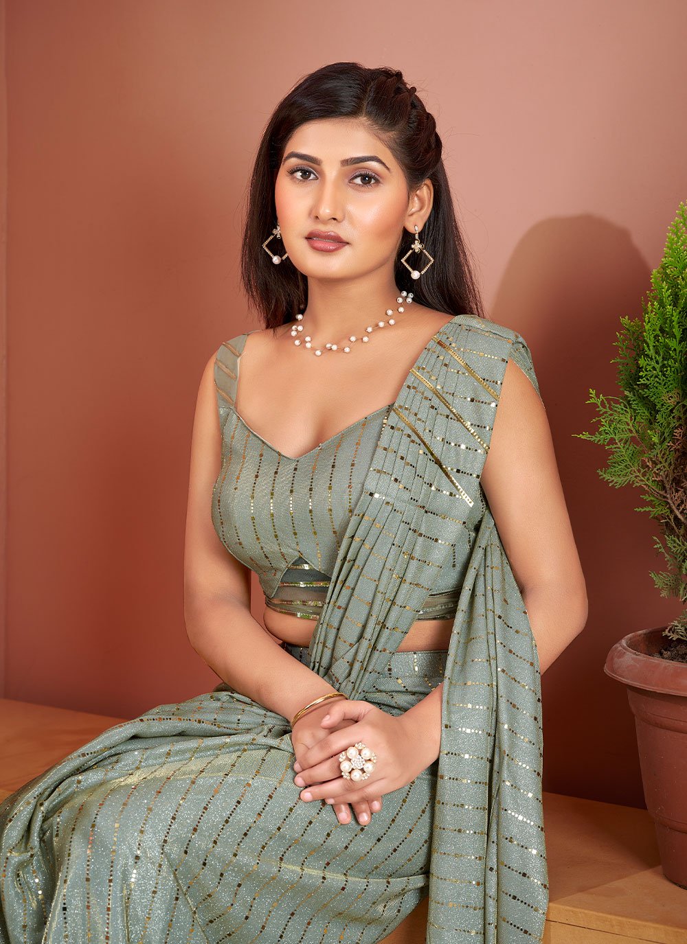 Contemporary Imported Sea Green Fancy Work Saree