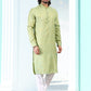 Kurta Pyjama Silk Green Fancy Work Mens