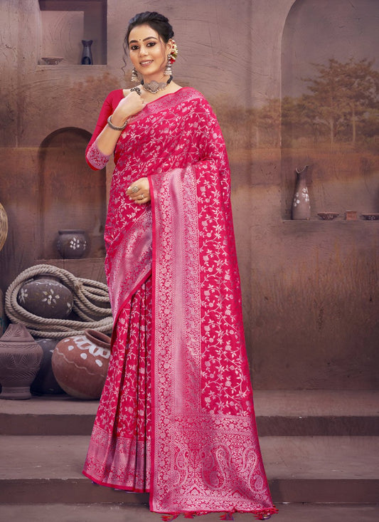 Traditional Saree Silk Magenta Fancy Work Saree