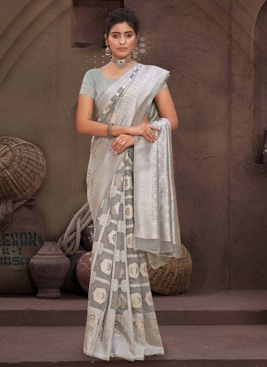 Trendy Saree Cotton Grey Fancy Work Saree