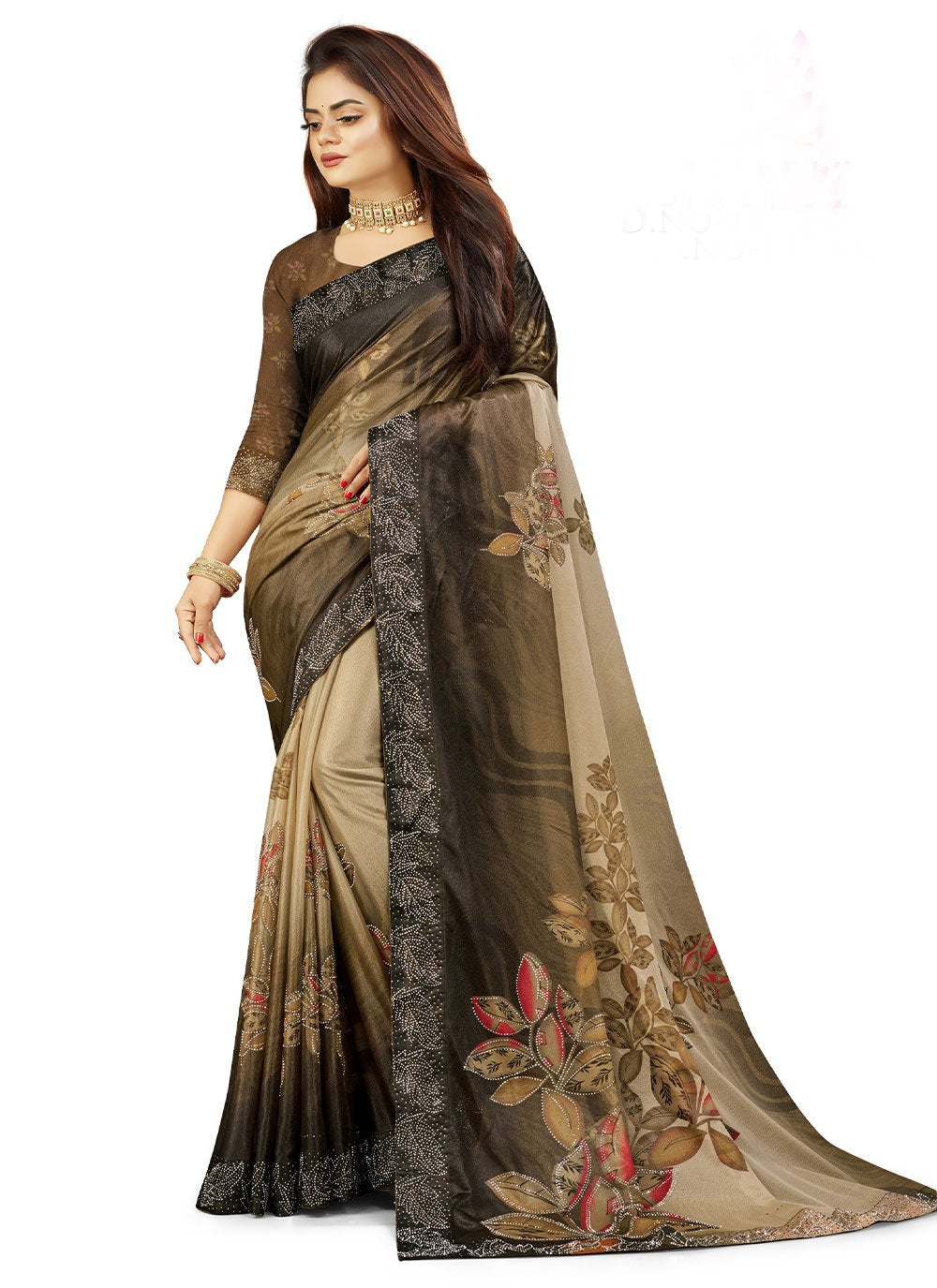 Trendy Saree Lycra Brown Fancy Work Saree