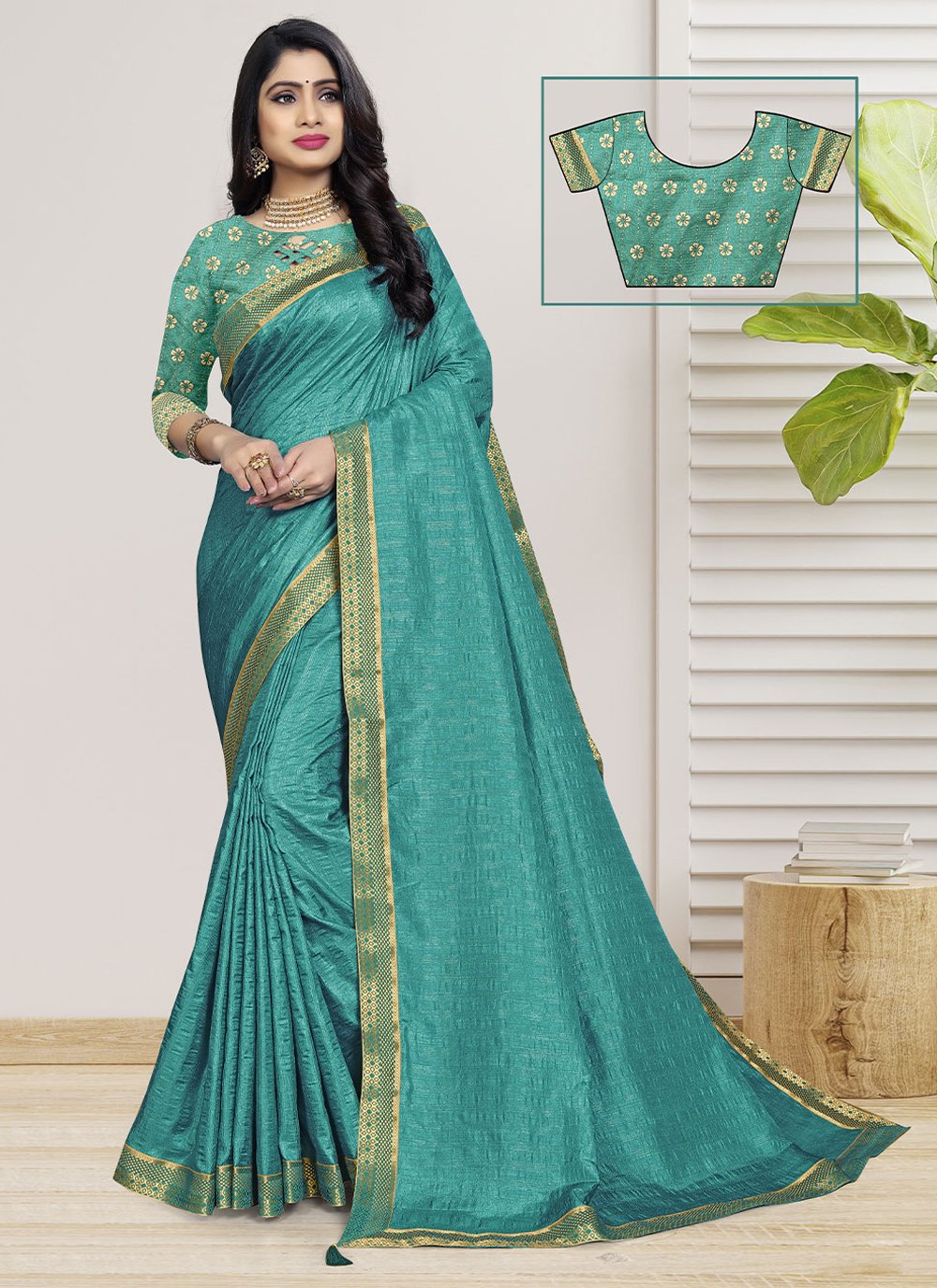 Contemporary Vichitra Silk Blue Fancy Work Saree