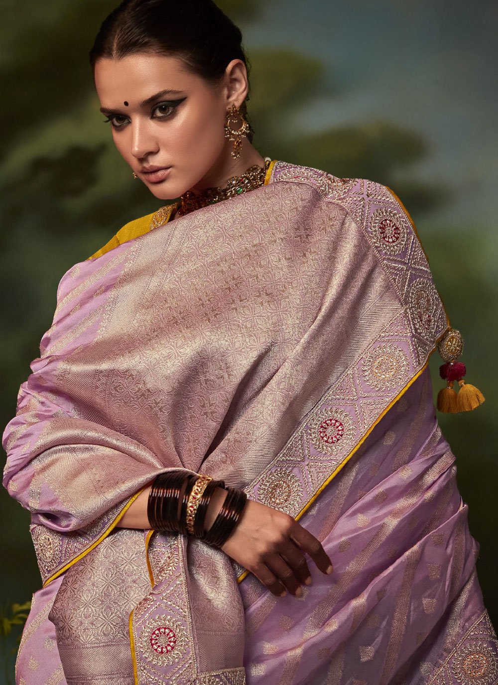 Trendy Saree Fancy Fabric Lavender Fancy Work Saree