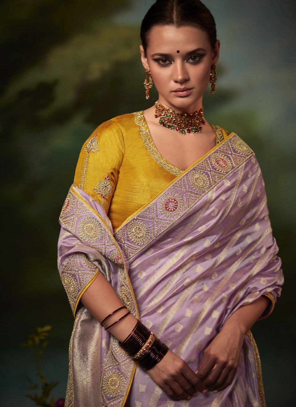 Trendy Saree Fancy Fabric Lavender Fancy Work Saree