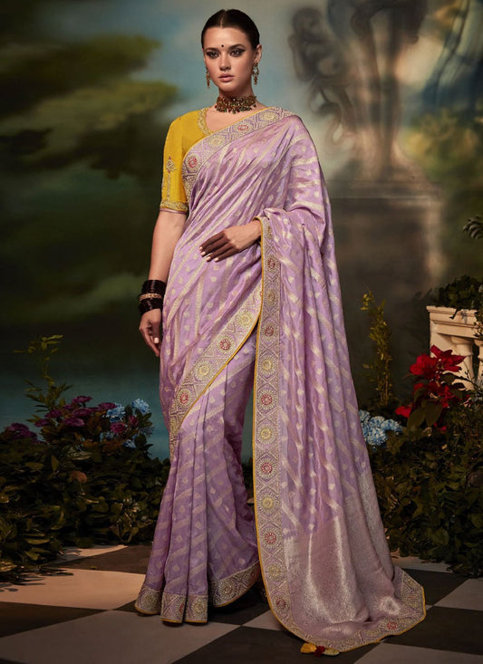 Trendy Saree Fancy Fabric Lavender Fancy Work Saree