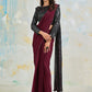 Classic Satin Silk Wine Fancy Work Saree