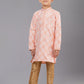 Kurta Pyjama Jacquard Silk Peach Fancy Work Kids