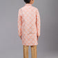 Kurta Pyjama Jacquard Silk Peach Fancy Work Kids